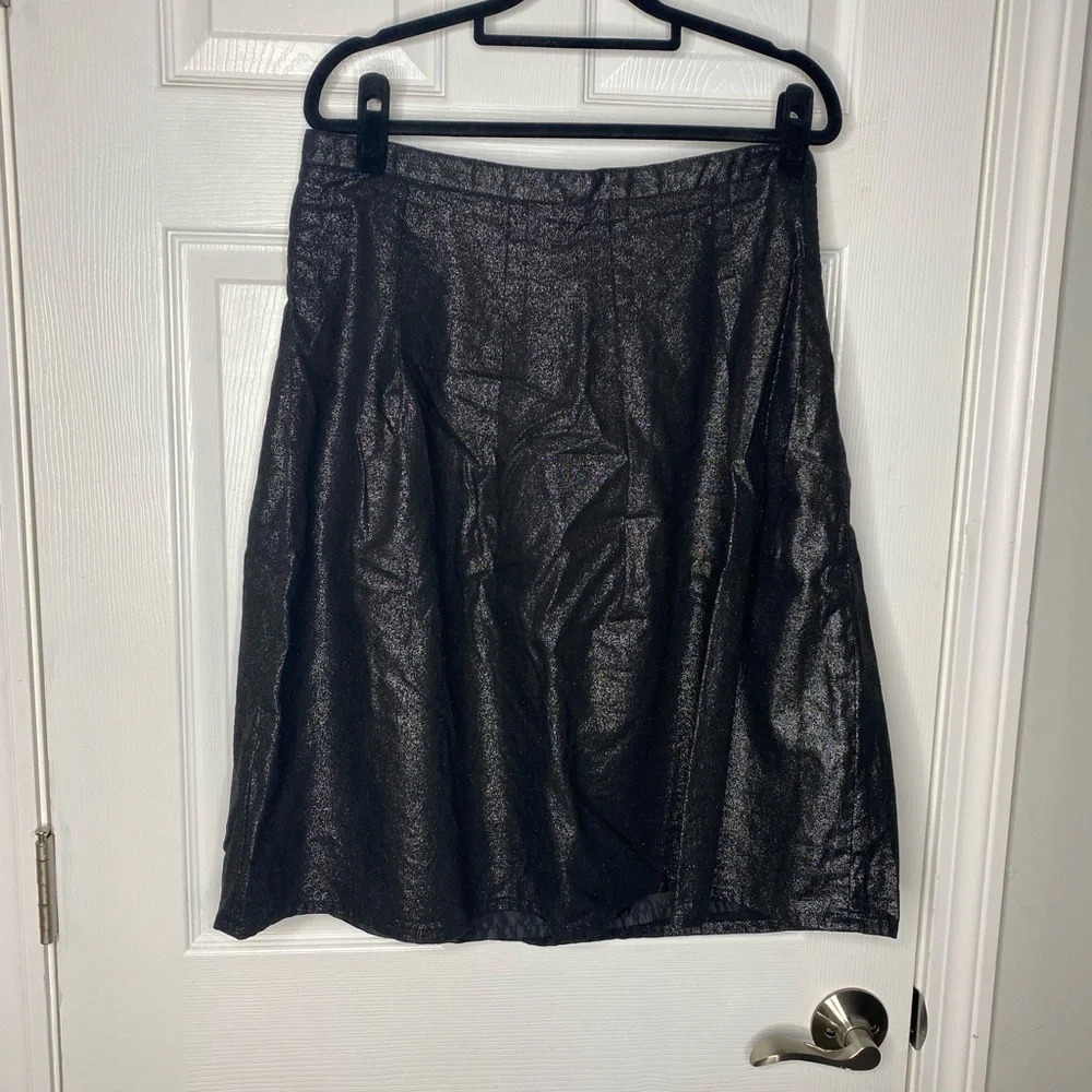 KENAR metallic black shimmer pleated linen blend‎ midi skirt Size 14